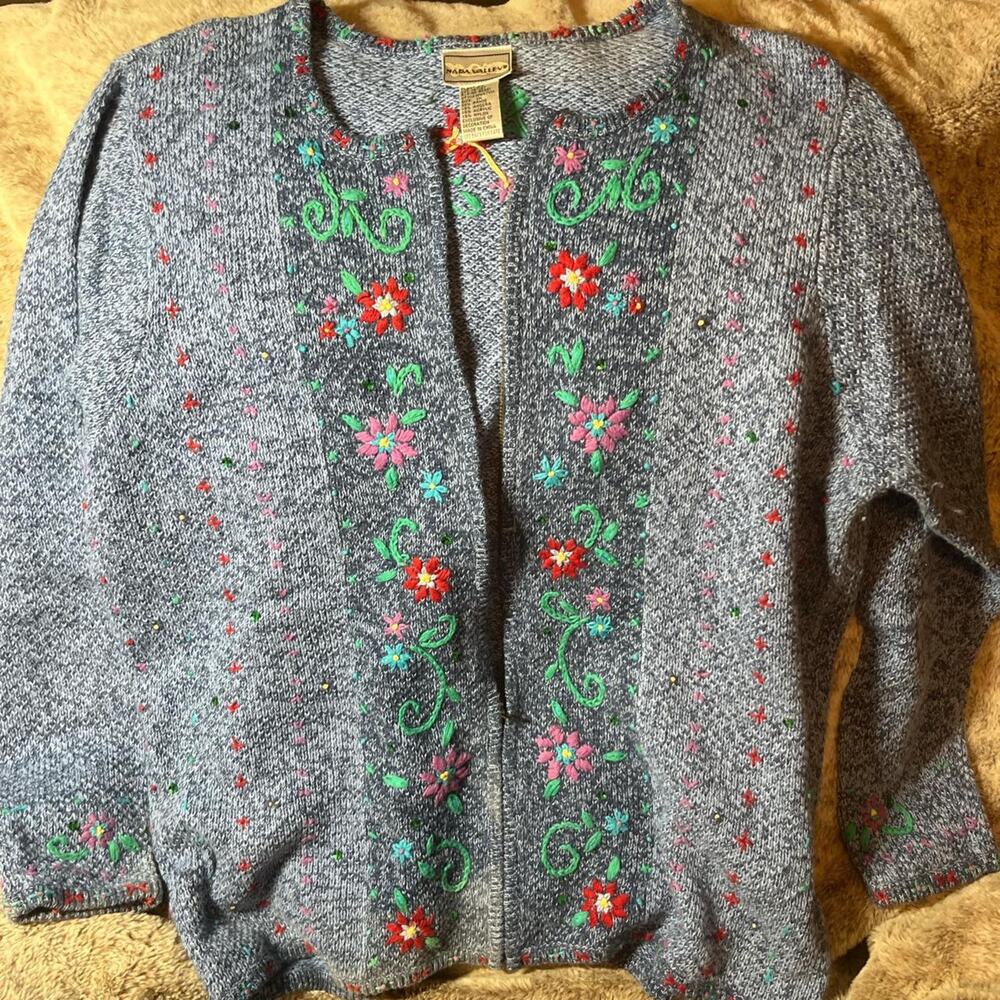 Napa Valley Blue Floral Plus Size Embroidered Sweater